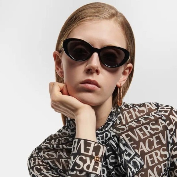 New! Versace Black Sunglasses with Gold Medusa Detail (box and dust cloth). main image 10
